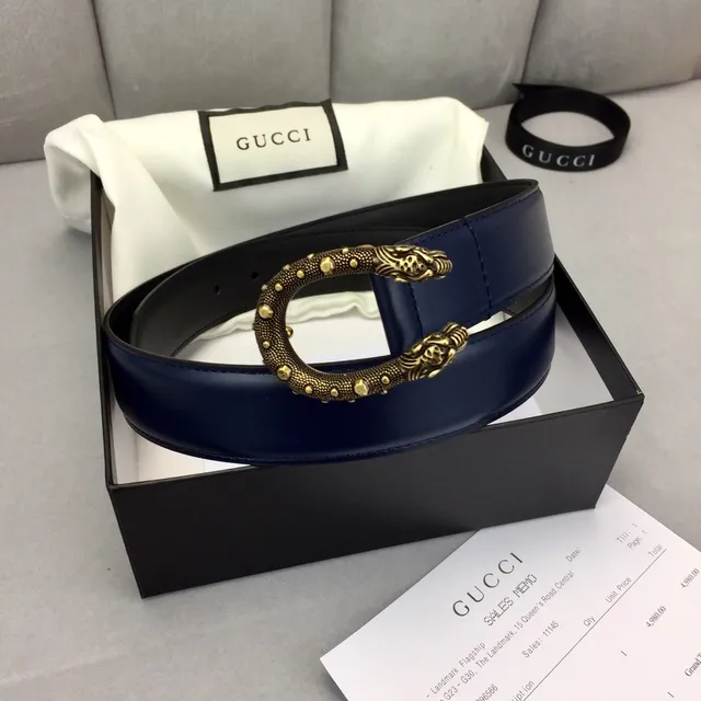 حزام جلدي Gucci Dionysus بحلقة بحرية وذهبية مزخرف برأس أسد مزخرف إطار بيضاوي مدبب 5