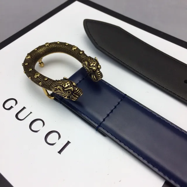 حزام جلدي Gucci Dionysus بحلقة بحرية وذهبية مزخرف برأس أسد مزخرف إطار بيضاوي مدبب 8
