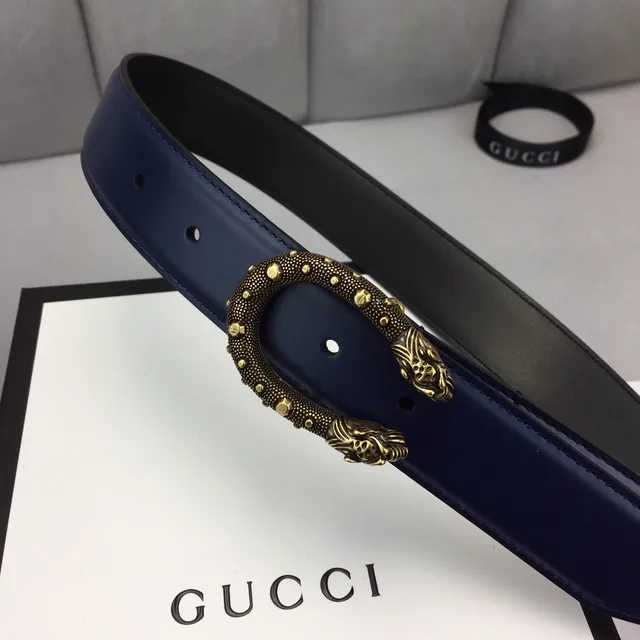 حزام جلدي Gucci Dionysus بحلقة بحرية وذهبية مزخرف برأس أسد مزخرف إطار بيضاوي مدبب 9