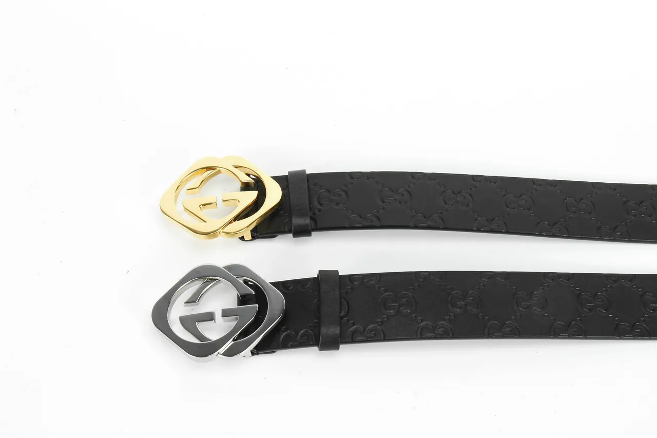 Ceinture Gucci Double G Noir Argent Embossed GG Monogram Poli Boucle Interlocking Leather Ceinture en Cuir 2