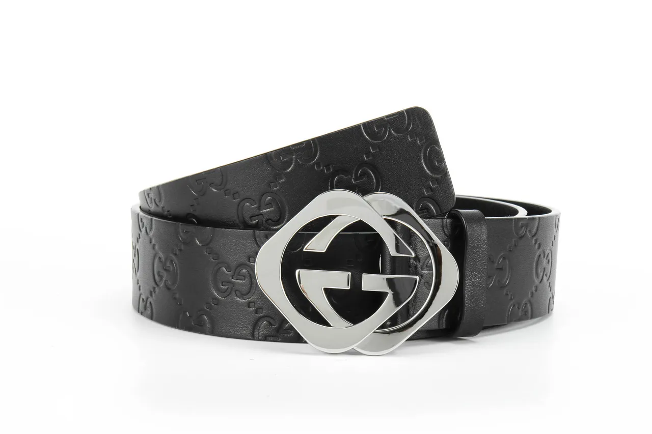 Ceinture Gucci Double G Noir Argent Embossed GG Monogram Poli Boucle Interlocking Leather Ceinture en Cuir 4