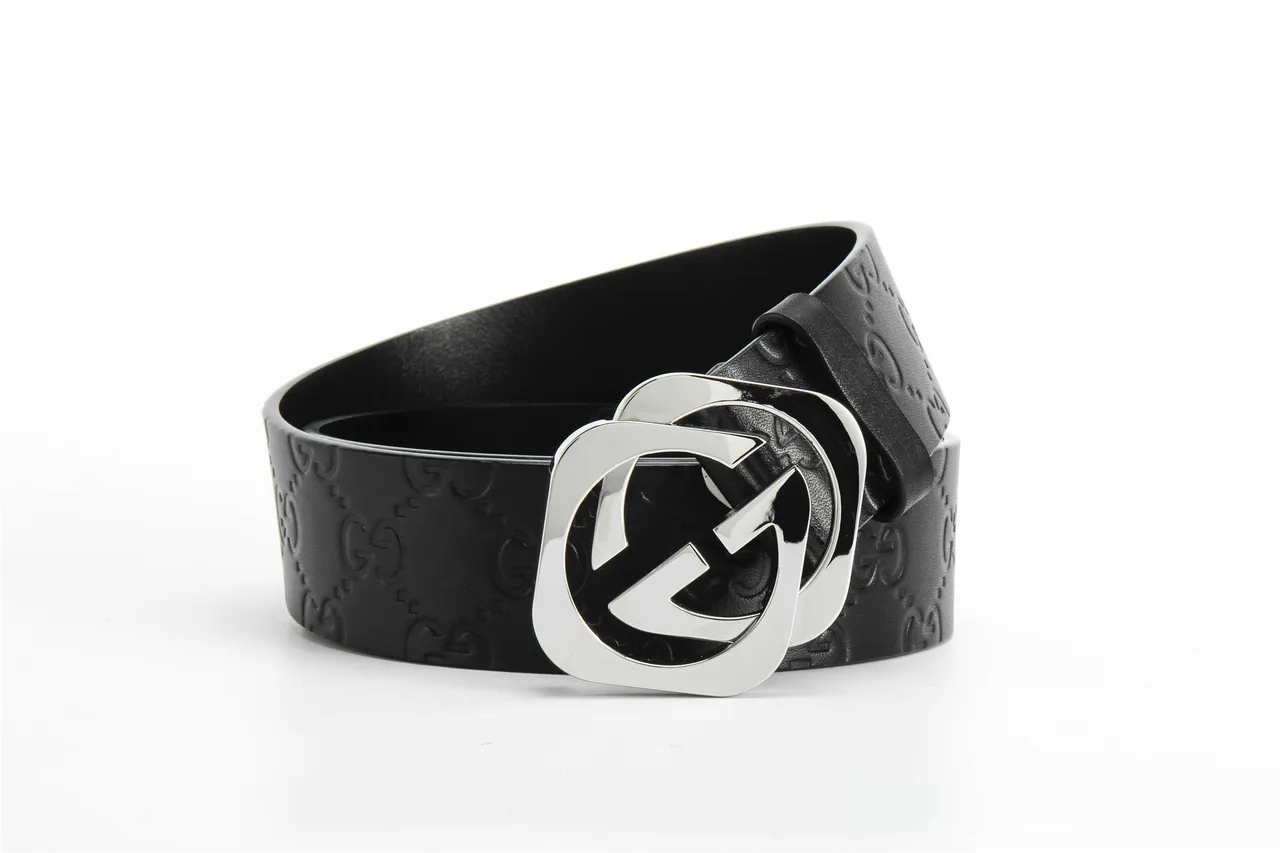 Ceinture Gucci Double G Noir Argent Embossed GG Monogram Poli Boucle Interlocking Leather Ceinture en Cuir 5