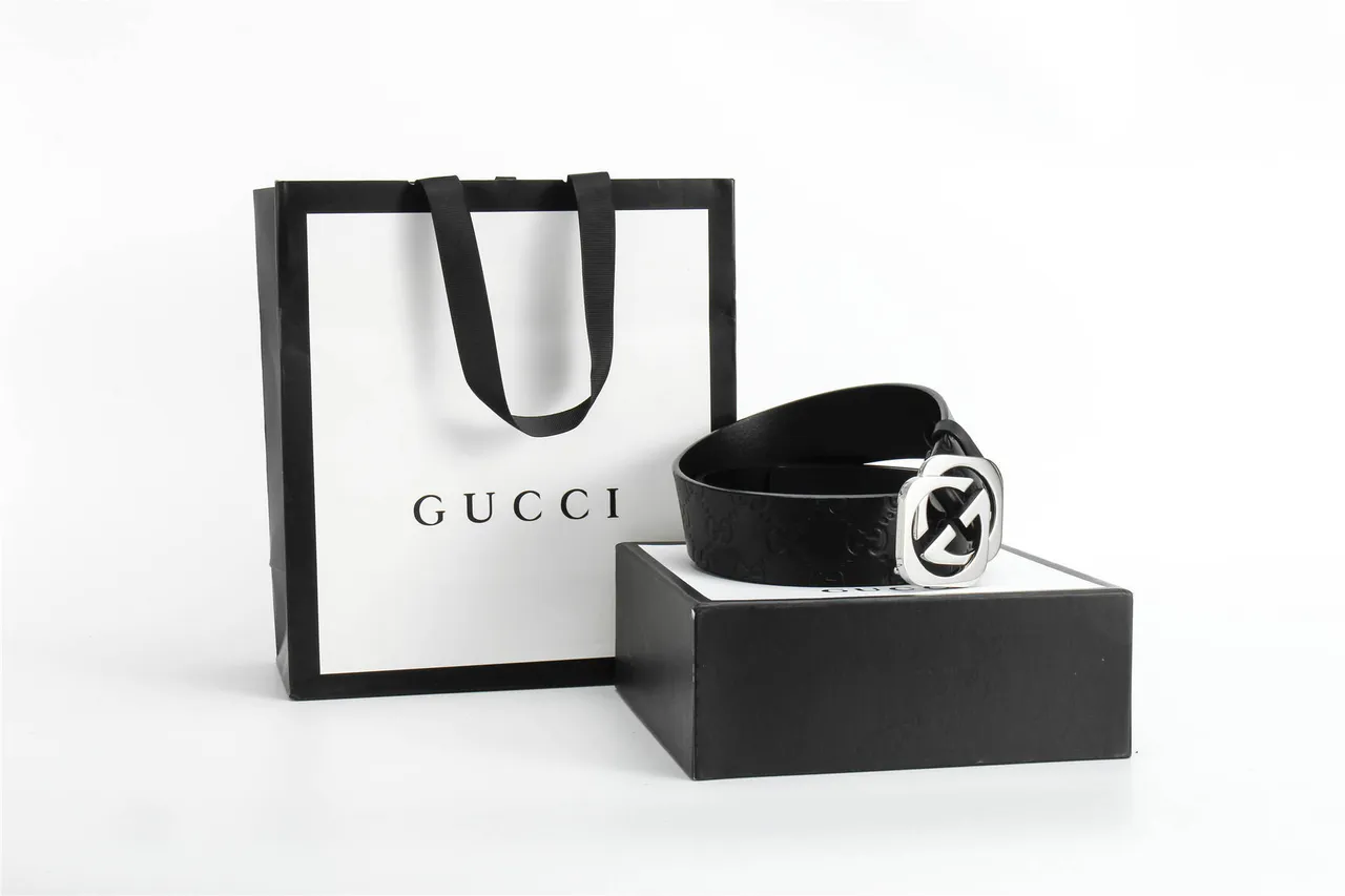 Ceinture Gucci Double G Noir Argent Embossed GG Monogram Poli Boucle Interlocking Leather Ceinture en Cuir 6