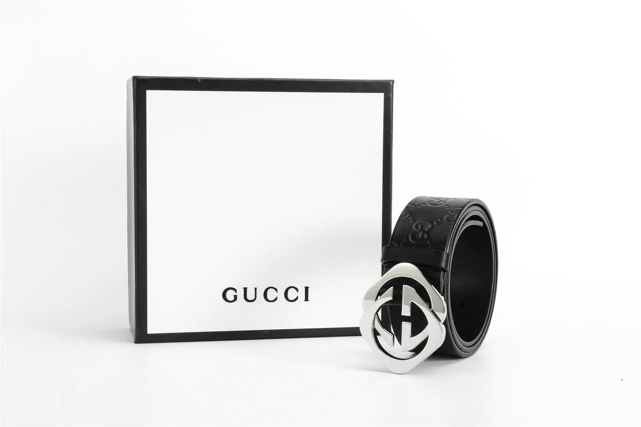 Ceinture Gucci Double G Noir Argent Embossed GG Monogram Poli Boucle Interlocking Leather Ceinture en Cuir 7