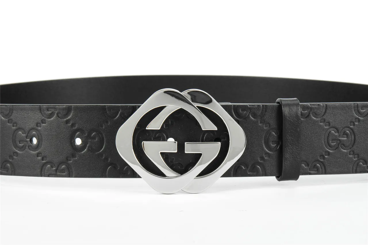 Ceinture Gucci Double G Noir Argent Embossed GG Monogram Poli Boucle Interlocking Leather Ceinture en Cuir 8
