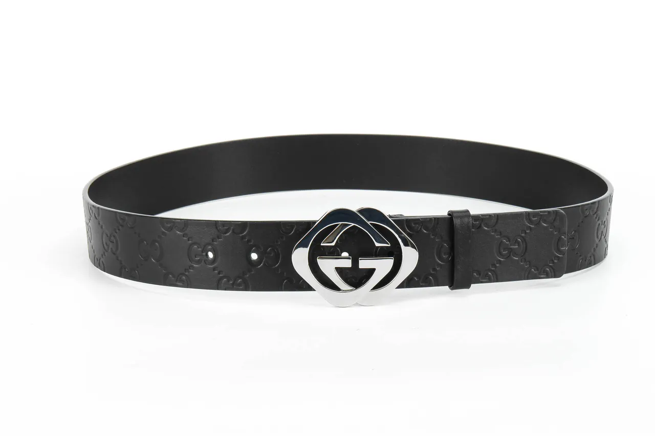 Ceinture Gucci Double G Noir Argent Embossed GG Monogram Poli Boucle Interlocking Leather Ceinture en Cuir 9