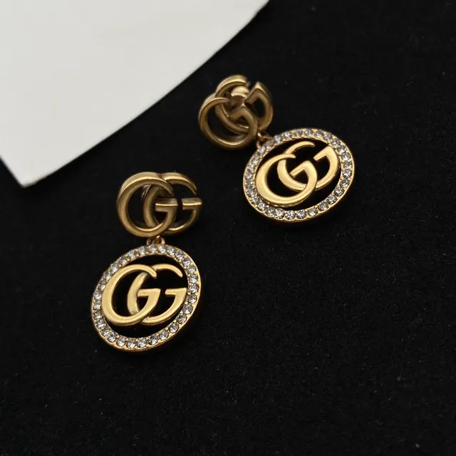 Gucci Double G Crystal Circle Drop Earrings 4