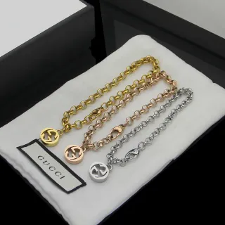 Gucci Double G ذهبي فضي تعليقة شعار متشابك سلسلة مرتبطة بيضاوية سوار