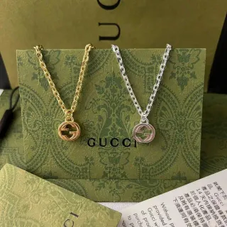Gucci Double G পেন্ডেন্ট সোনা রূপা বৃত্তাকার কার্ব চেইন হার