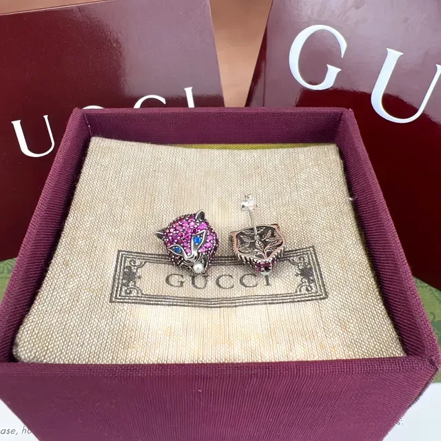 Gucci Fox-Head Pavé Crystal and Pearl Stud Earrings 7