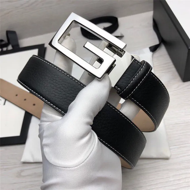Gucci G-Buckle 黑色金色粒面对比白色缝线皮革腰带 4