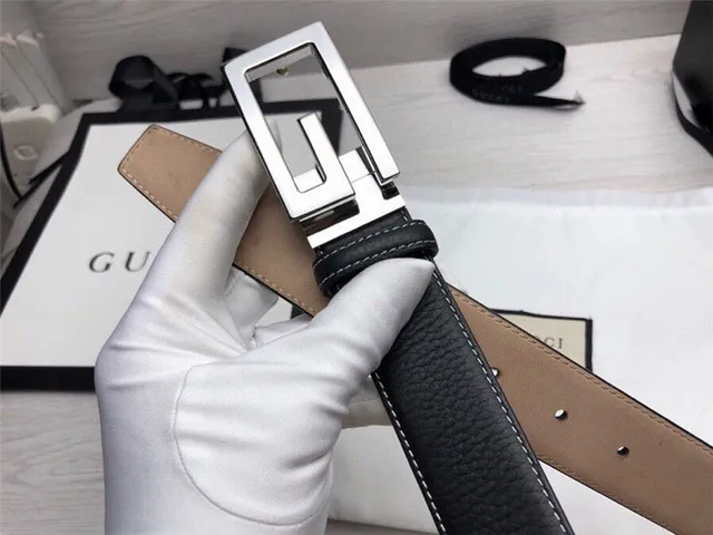 Gucci G-Buckle 黑色金色粒面对比白色缝线皮革腰带 8