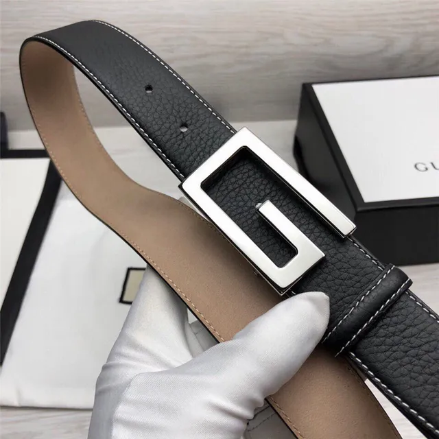 Gucci G-Buckle 黑色金色粒面对比白色缝线皮革腰带 9