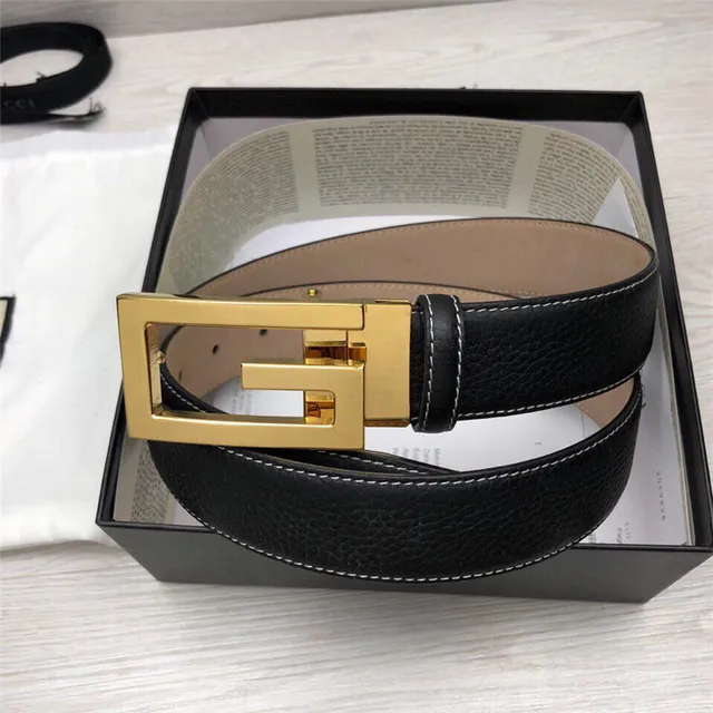 Gucci G-Buckle 黑色金色粒面对比白色缝线皮革腰带 12
