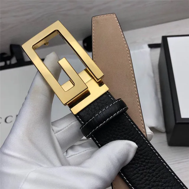 Gucci G-Buckle 黑色金色粒面对比白色缝线皮革腰带 13