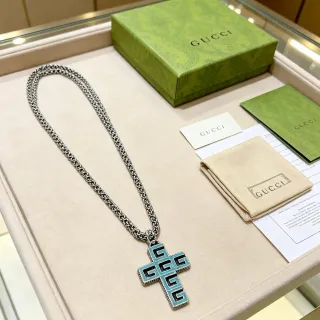 Gucci GG Cross টারকয়জ এনামেল সিলভার-টোন নেকলেস