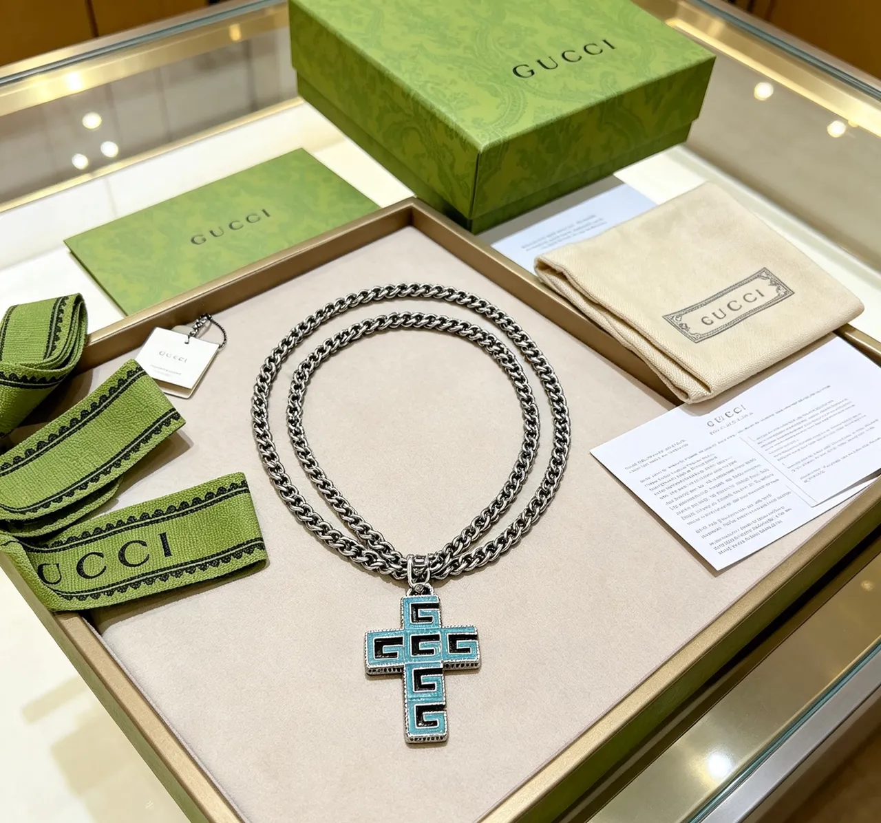 Gucci GG Cross টারকয়জ এনামেল সিলভার-টোন নেকলেস 2