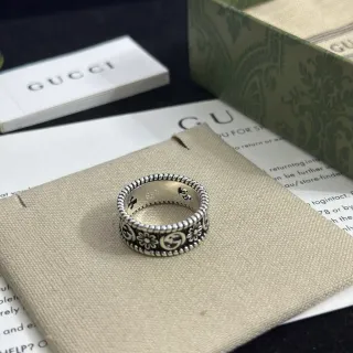 Gucci GG Flora خاتم فضي أسود نطاق واسع حافة خرز