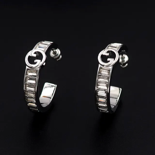 Gucci GG Marmont Baguette-Cut Stone Hoop Earrings 6