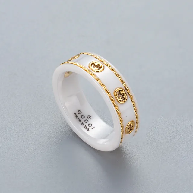 Gucci GG Marmont Black Gold Ceramic Chain Border Ring 7