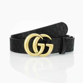 Gucci GG Marmont 黑金 interlocking G 扣头 皮带