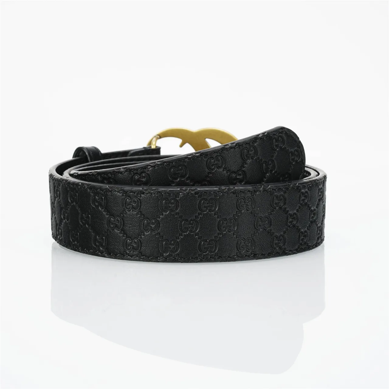 Gucci GG Marmont Black Gold Interlocking G Buckle Leather Belt 3