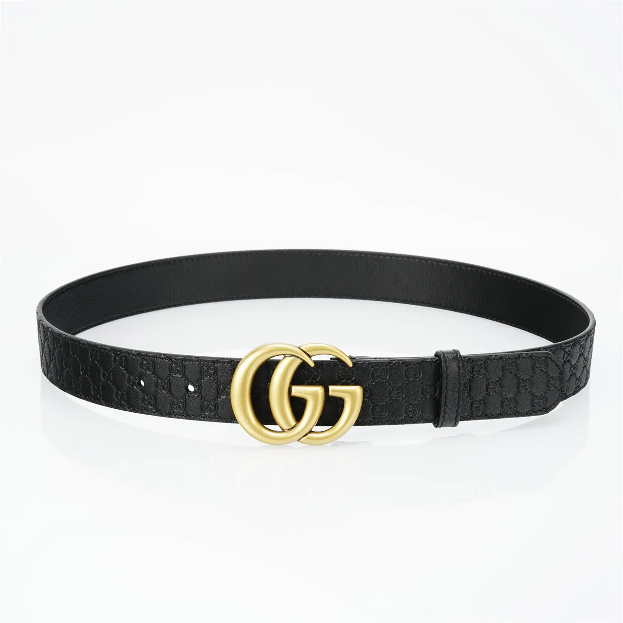 Gucci GG Marmont Black Gold Interlocking G Buckle Leather Belt 9