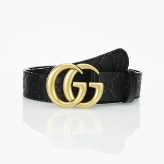 Cinto de couro Gucci GG Marmont preto e dourado com fivela Interlocking G