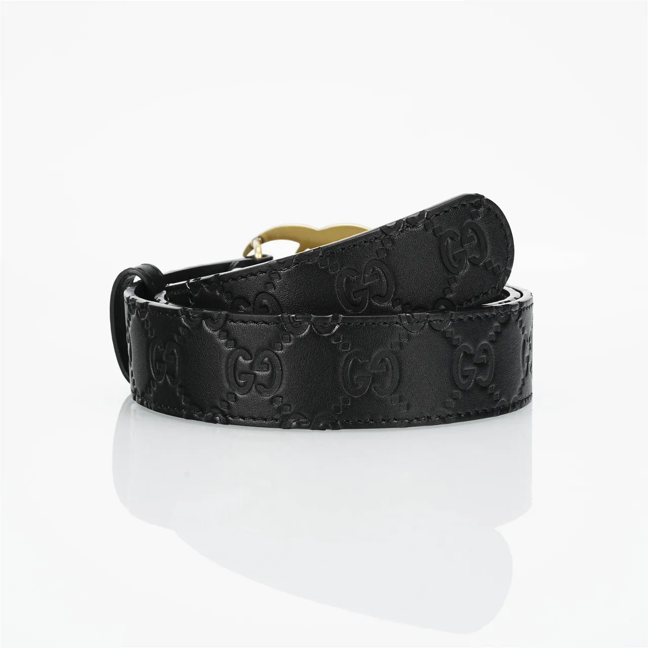 Ceinture en cuir Gucci GG Marmont noir et or avec boucle Interlocking G 3