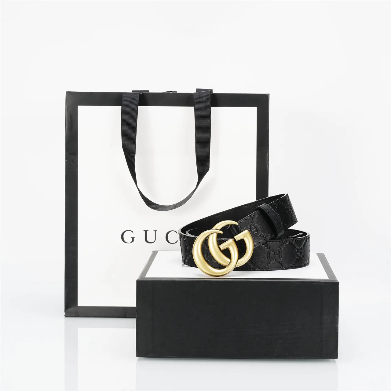 Ceinture en cuir Gucci GG Marmont noir et or avec boucle Interlocking G 4