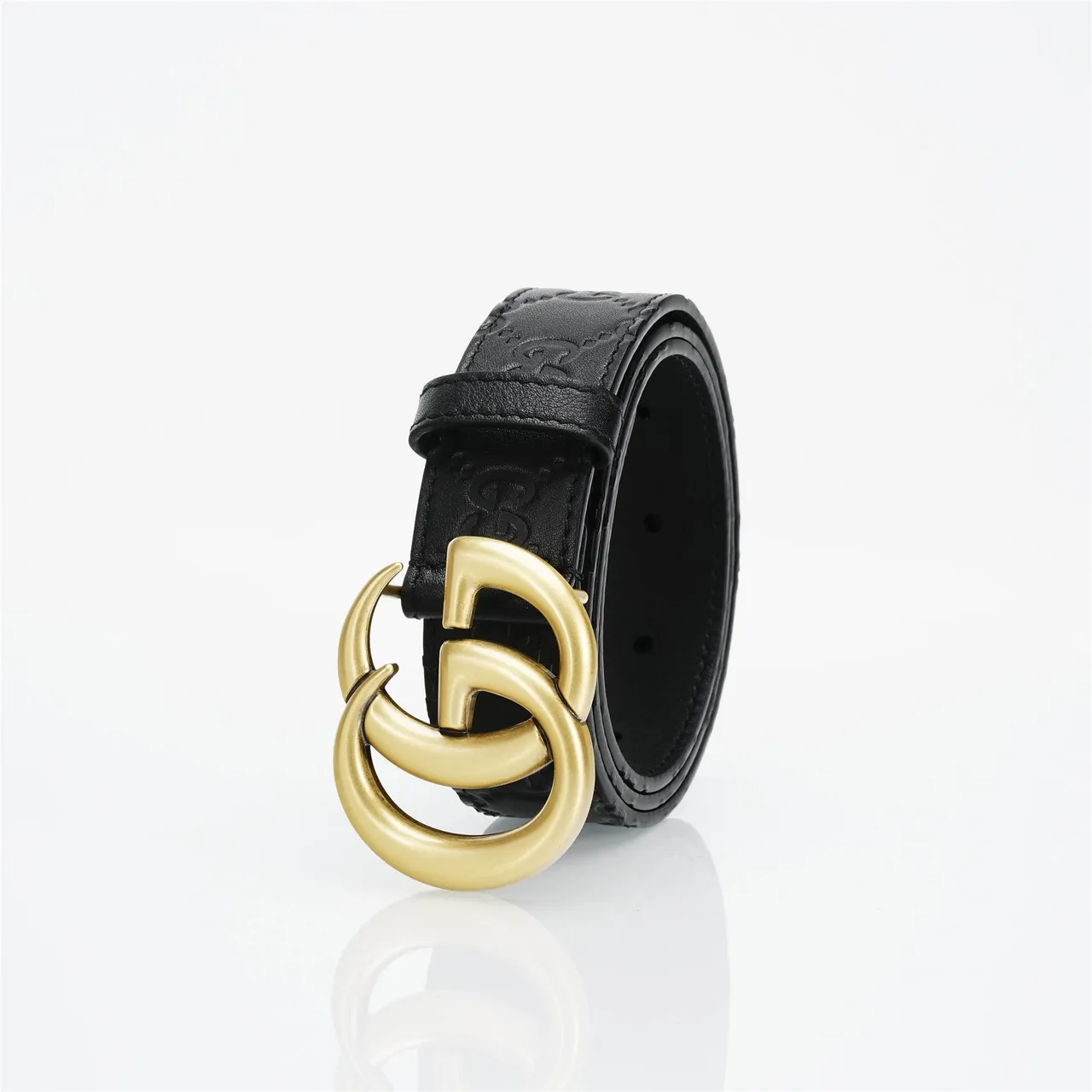 Ceinture en cuir Gucci GG Marmont noir et or avec boucle Interlocking G 6