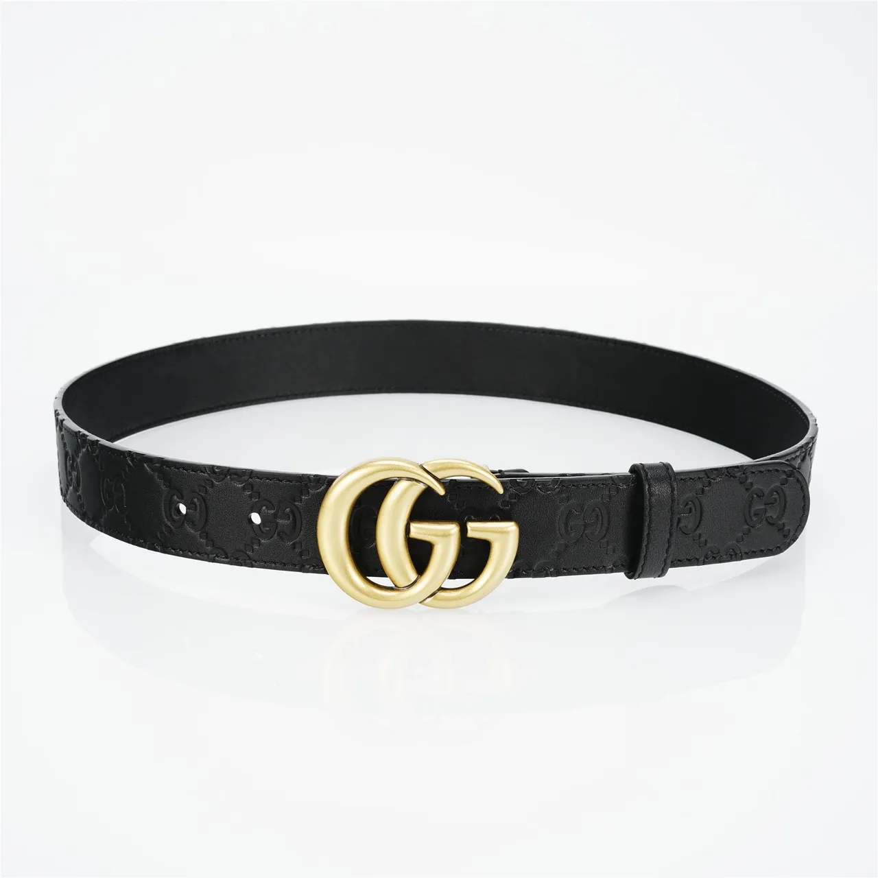Ceinture en cuir Gucci GG Marmont noir et or avec boucle Interlocking G 9
