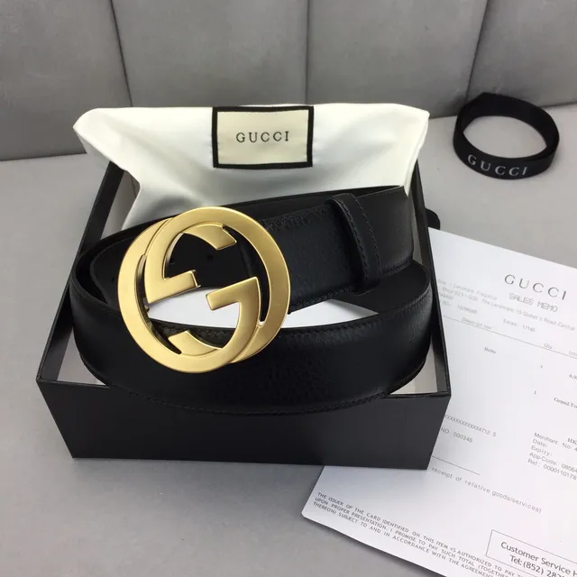 Gucci GG Marmont Black Gold Interlocking G Buckle Smooth Leather Belt 5