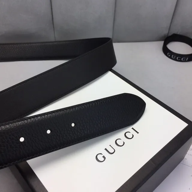 Gucci GG Marmont Black Gold Interlocking G Buckle Smooth Leather Belt 7