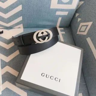 Gucci GG Marmont काला चमड़े का बेल्ट