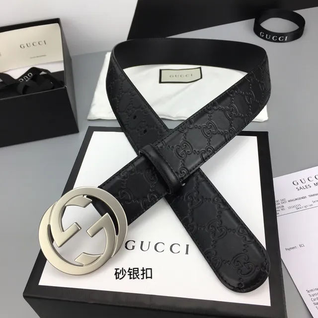 Gucci GG Marmont Cinto de couro preto prateado com monograma embossado G entrelaçado 6
