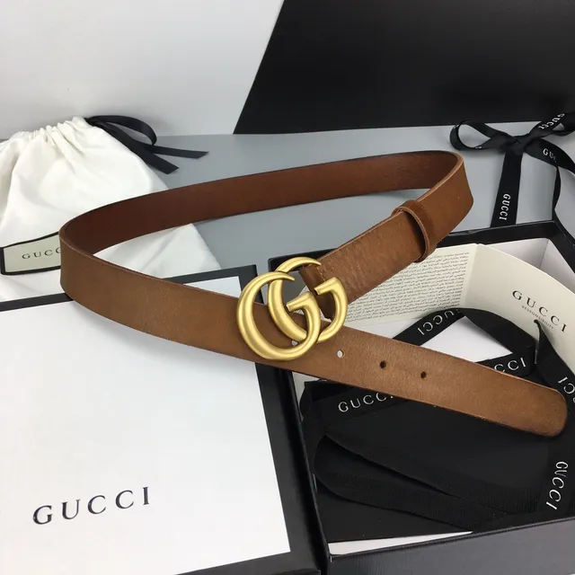 Gucci GG Marmont 棕色金色 Interlocking G Buckle 平滑带 皮带 2