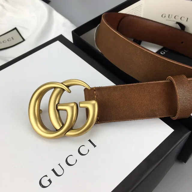Gucci GG Marmont 棕色金色 Interlocking G Buckle 平滑带 皮带 3