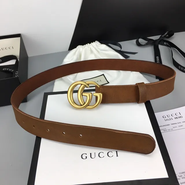 Gucci GG Marmont 棕色金色 Interlocking G Buckle 平滑带 皮带 4