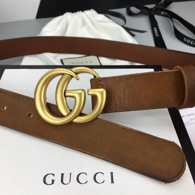 Gucci GG Marmont 棕色金色 Interlocking G Buckle 平滑带 皮带 5