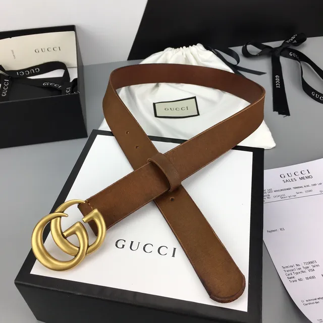Gucci GG Marmont 棕色金色 Interlocking G Buckle 平滑带 皮带 6