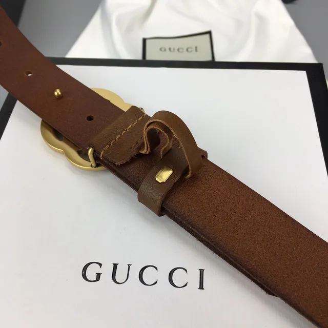 Gucci GG Marmont 棕色金色 Interlocking G Buckle 平滑带 皮带 8
