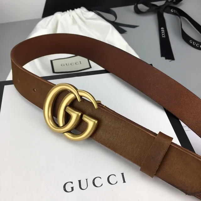 Gucci GG Marmont 棕色金色 Interlocking G Buckle 平滑带 皮带 9