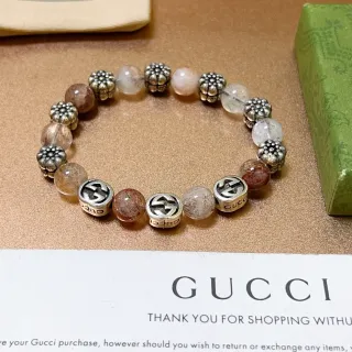 Gucci GG Marmont سوارة بني فضي خرز متشابك شعار