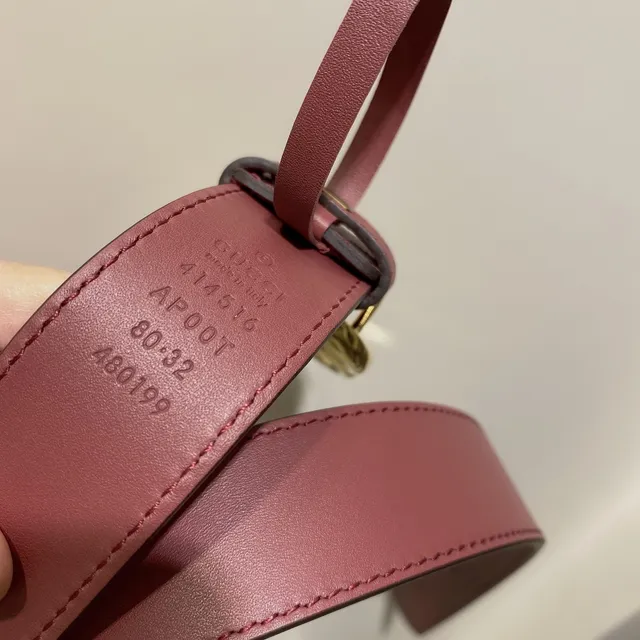 Gucci GG Marmont 酒红色皮革腰带 4