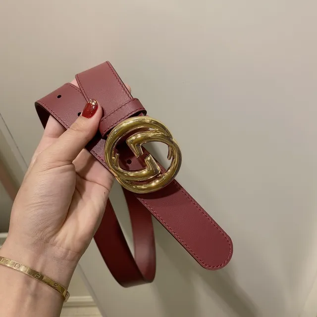 Gucci GG Marmont 酒红色皮革腰带 5