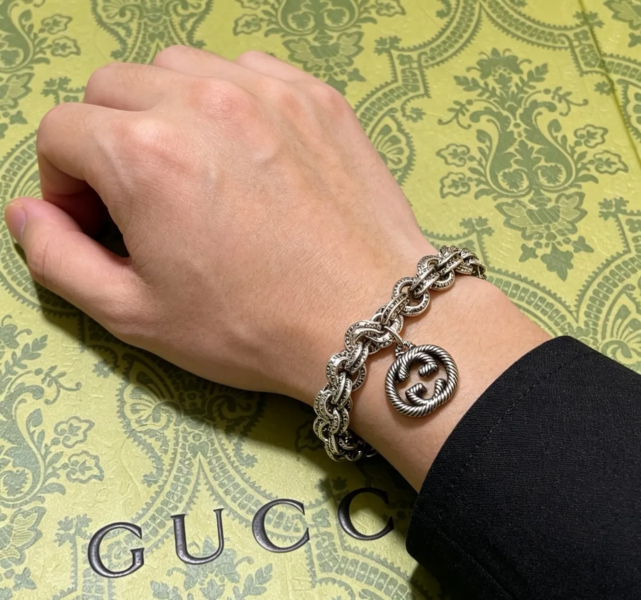 Gucci GG Marmont Engraved Chain Silver Bracelet 2