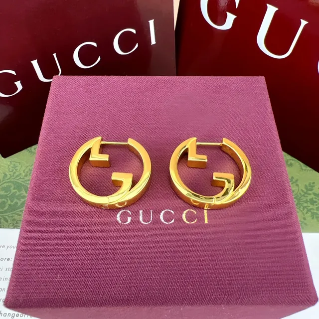 Gucci GG Marmont ذهبي/فضي Interlocking G Logo أقراط حلق دائرية 6