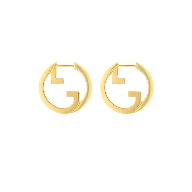 Gucci GG Marmont ذهبي/فضي Interlocking G Logo أقراط حلق دائرية 8