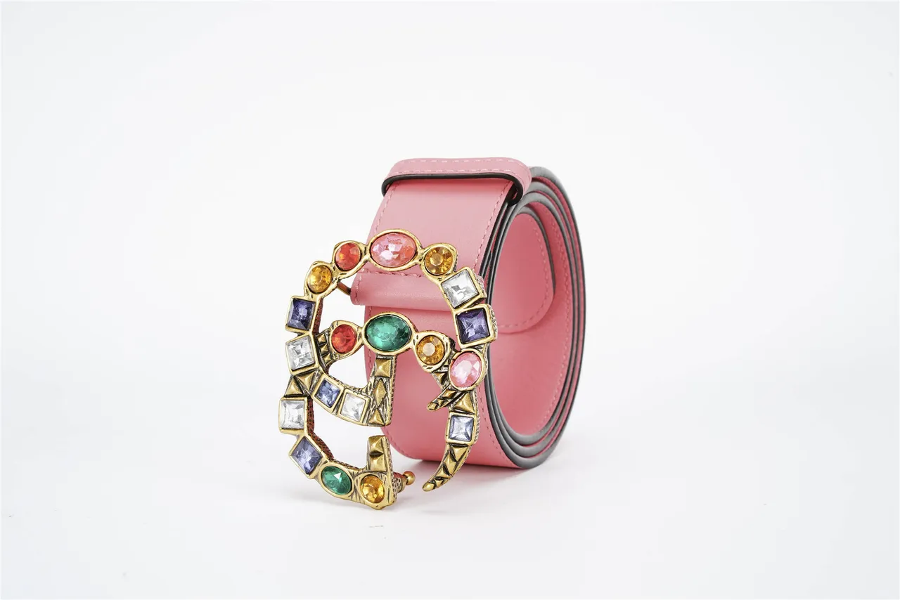 Gucci GG Marmont Ceinture en cuir rose à cristaux multicolores 6